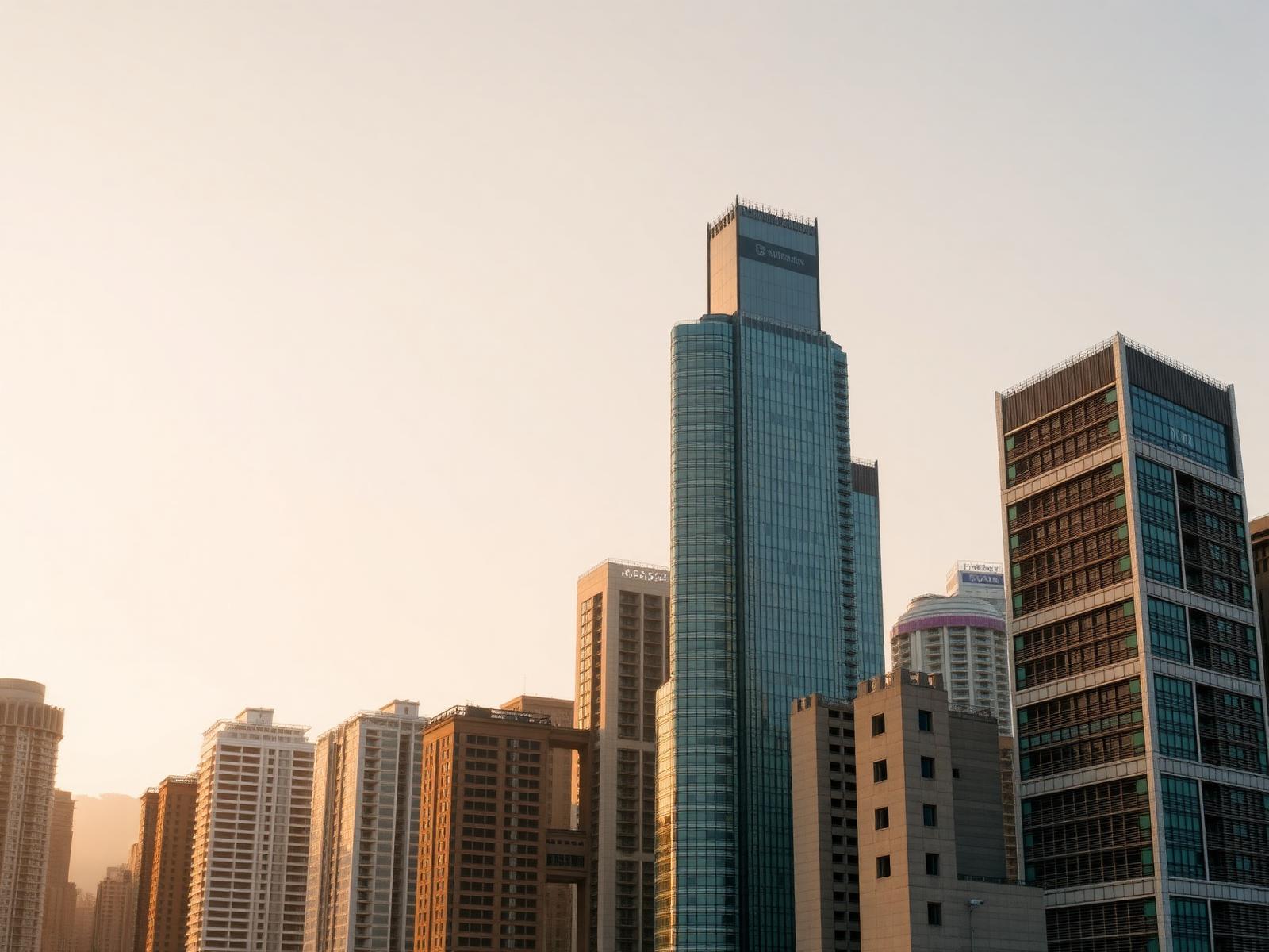 Hong Kong central business district at golden hour